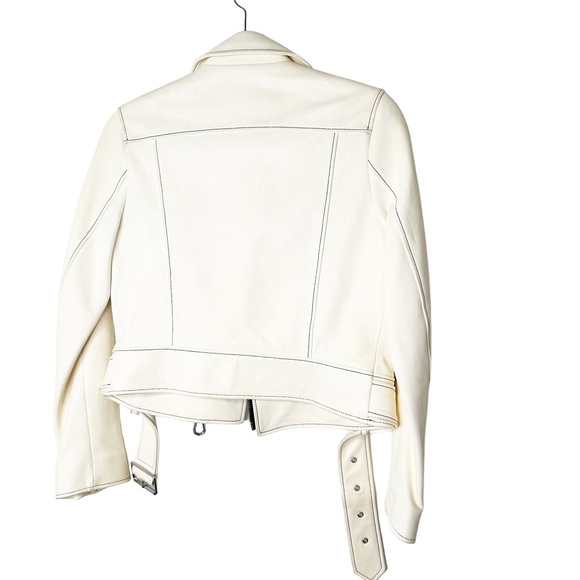 Sandro Edwin White Sheep Leather Cropped Motorcycle Jacket A1A Moto Size Small/6 - Picture 9 of 15